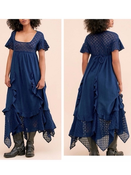 Free People Dresses & Skirts - Free People "Bring the Romance" lace-bodice maxi dress Navy Medium